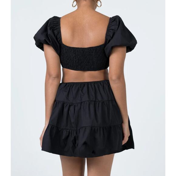 Princess Polly Amber Mini Black Puff Shoulder-Cut Out Dress- Women size 4 - Picture 2 of 8